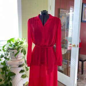 Small vintage (1970s) red mid-length sheer dress